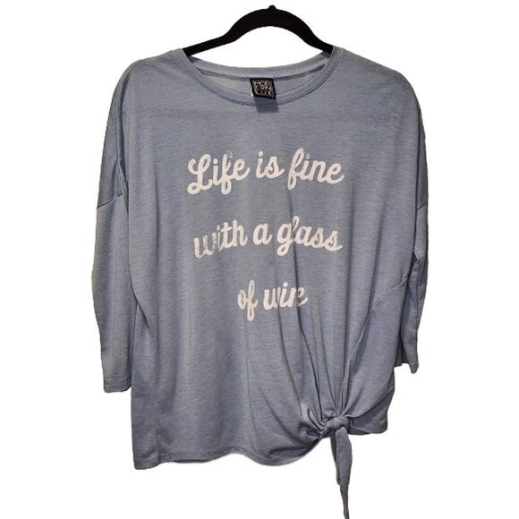 Life is fine with a glass of wine" tie front t-shirt Medium - Picture 1 of 5